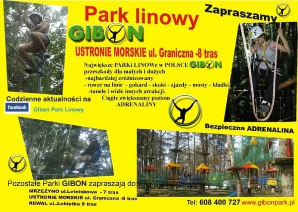 Park linowy Gibon Ustronie Morskie - atrakcje, ceny biletów, godziny otwarcia